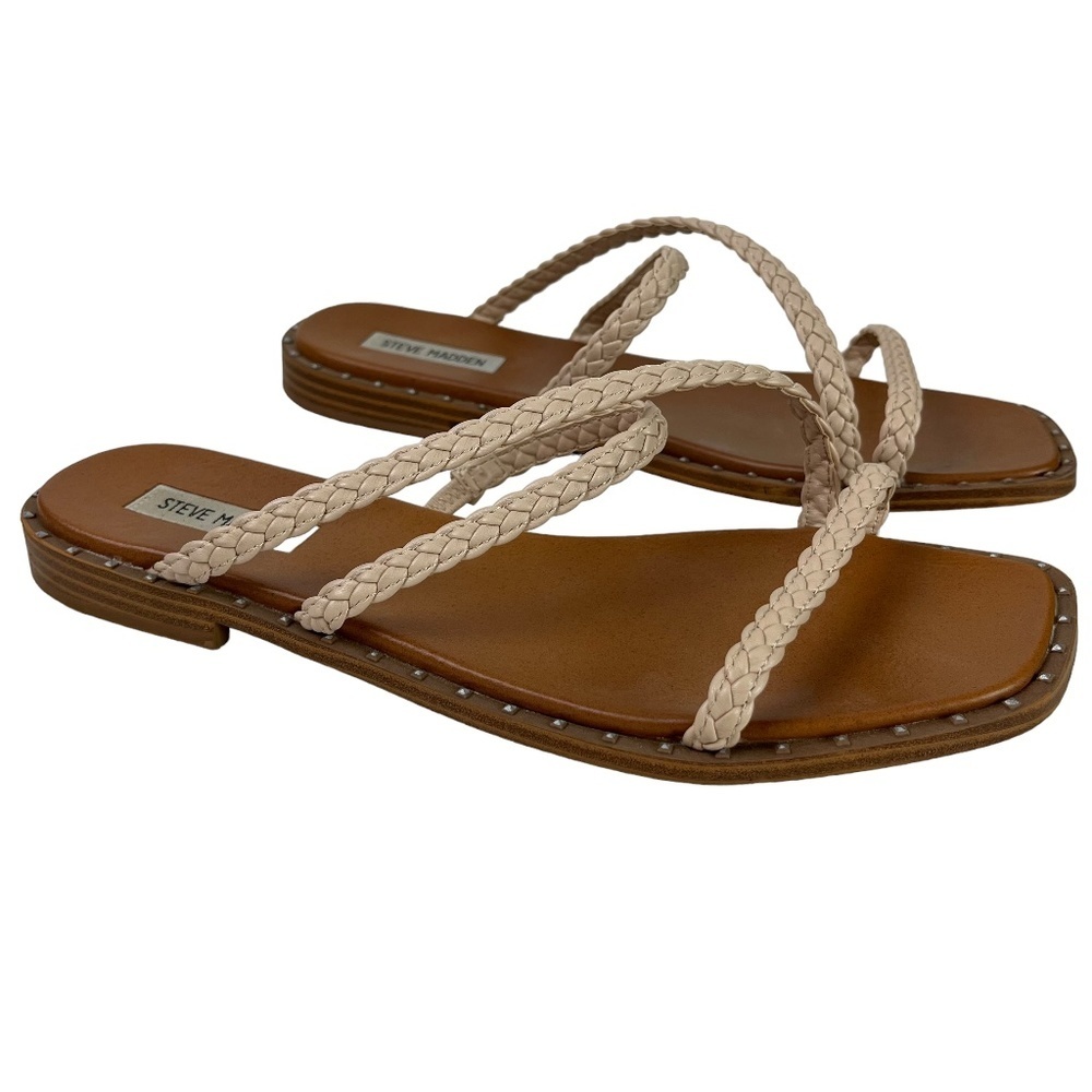 Steve Madden Tan Footbed Sandals with Cream Braided Straps